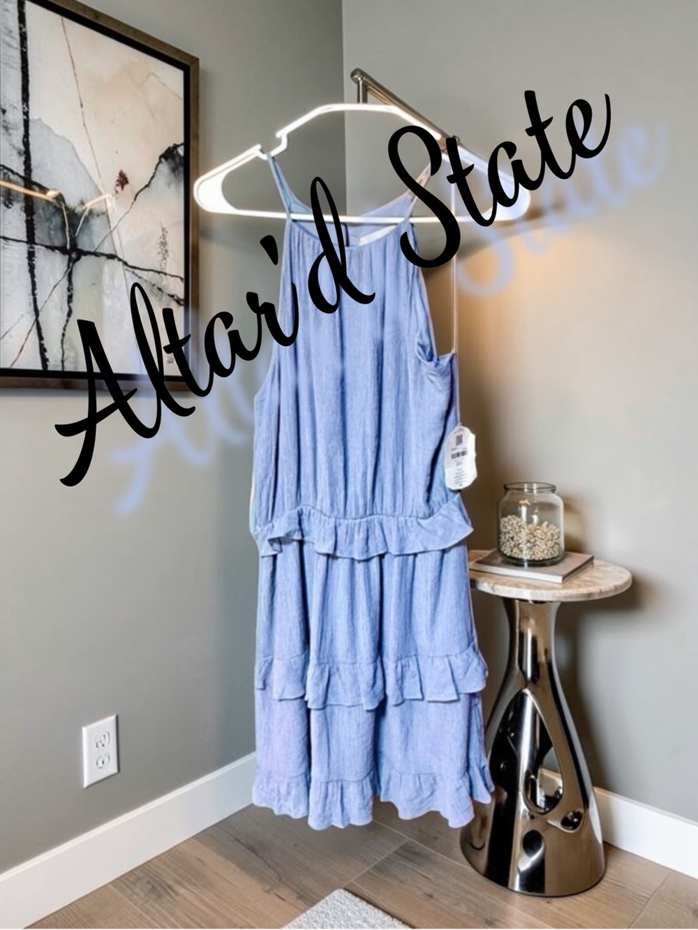Altar’d State Blue Ruffle Tiered Midi Dress – Size L – NWT